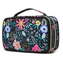 Q-smile Travel Jewelry Case Jewelry Organizer Bag Double Layer Storage Carrying Pouch Holder for Necklaces, Earrings, Bracelets, Rings, Watch and More,Compact and Portable (Balck-Flower, Medium)