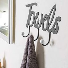 MyGift Black Metal Towels Design Wall Mounted 3-Hook Towel Hanger Rack