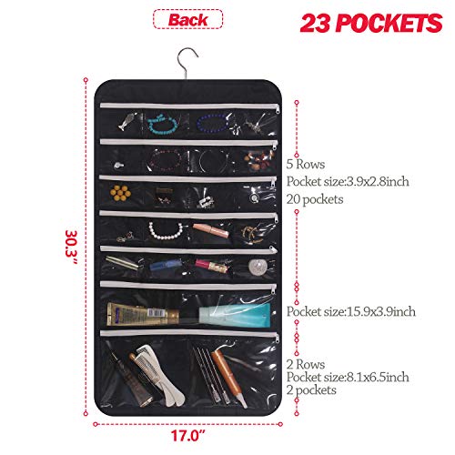 DIOMMELL Hanging Jewelry Organizer 47 Pockets with Zipper for Earrings Necklace