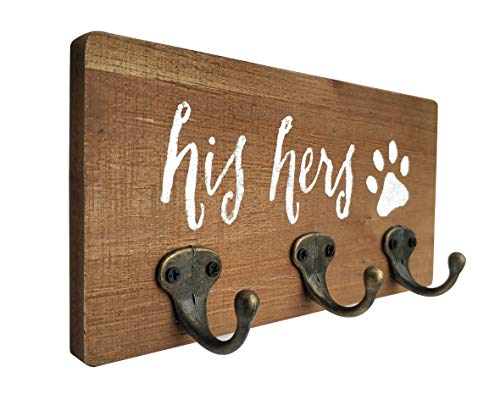NITYNP His Her Pup, Key Holder Leash Hanger with 3 Hooks Rustic Décor