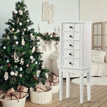 CHARMAID Standing Jewelry Cabinet Armoire with Top Flip Makeup Mirror
