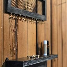 North Corner Hanging Jewelry Organizer with Shelf Two Piece Rustic Wood