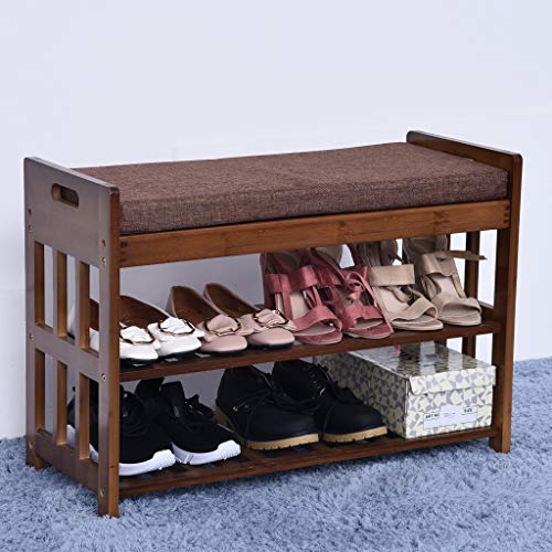 JHFUH Change Shoe Bench, Shoe Change Stool Natural Bamboo Shoe Rack