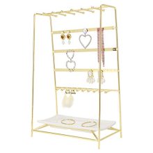 MORIGEM Jewelry Organizer, 5 Tier Jewelry Stand, Decorative Jewelry Holder Display with White Tray for Necklaces, Bracelets, Earrings & Rings, Gold