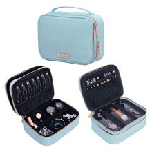 Becko Double Layer Jewel Organizer Bag case Travel Jewelry Roll for Multiple Necklaces, Rings, Bracelets, Large Capacity Without Crease, Lightweight, Portable & Practical - Blue