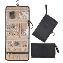 Lenlorry Travel Jewelry Organizer Roll Bag Case, Hanging Jewelry Organizers Holder with Zipper Pocket Compartments for Earrings Bracelets Necklaces Rings Brooches Watches for Women Girl
