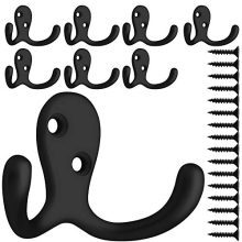 8 Pack Heavy Duty Double Prong Coat Hooks Wall Mounted with 20 Screws