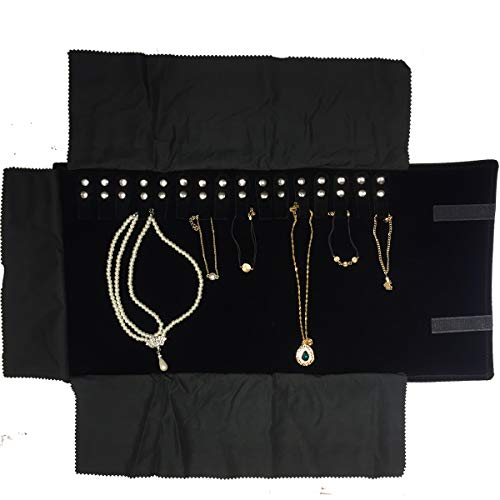 Vinerstar Jewelry Roll Bag For Holding Jewelry Organizer 16 Hook Velvet Black