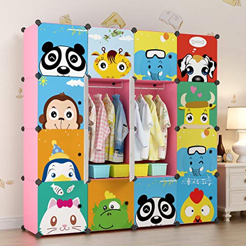 KOUSI Portable Kids Wardrobe Closet Children Dresser Hanging Storage Rack