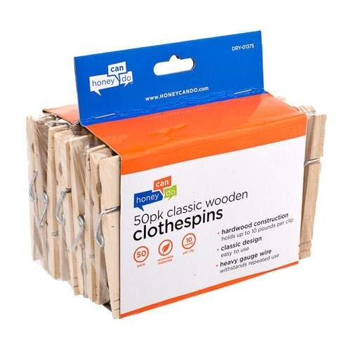 Honey-Can-Do Wood Clothespins with Spring, 50-Pack