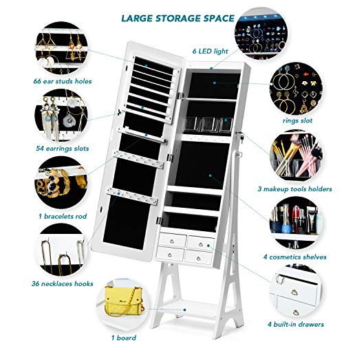 TWING Jewelry Cabinet Armoire Free Standing Jewelry Armoire with Full Mirror