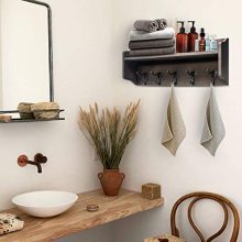 Coat Hooks with Shelf Wall-Mounted, Rustic Wood Entryway Shelf