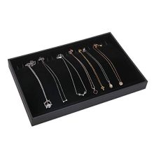 TekkPerry Stackable Velvet Jewelry Trays Organizer,Jewelry Trays for Drawers,Jewerly Drawer Organizers for Earring Necklace Bracelet Ring Display Storage(Black-Necklaces Display Tray X1)