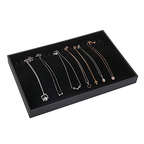 TekkPerry Stackable Velvet Jewelry Trays Organizer,Jewelry Trays for Drawers,Jewerly Drawer Organizers for Earring Necklace Bracelet Ring Display Storage(Black-Necklaces Display Tray X1)