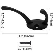12 Pack Black Coat Hooks Wall Mounted with 24 Screws Retro Double Hooks