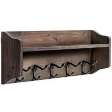 Coat Hooks with Shelf Wall-Mounted, Rustic Wood Entryway Shelf