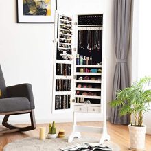 Giantex Lockable Standing Jewelry Armoire with Full Length Mirror