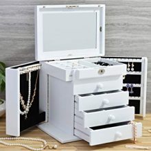 Caffny Large Wooden Women Jewelry Box, Built-in Mirror and Lock