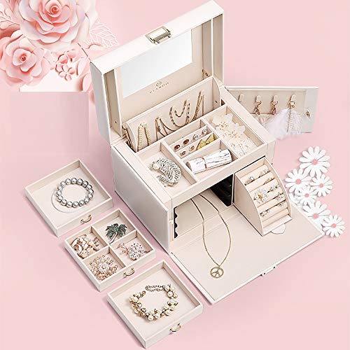 Vlando Mirrored Wooden Jewelry Box Organizers for Girls Women
