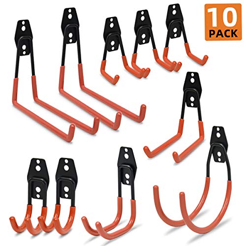Homydom 10-Pack Garage Storage Double Hooks, Wall Mount Utility Steel Hangers