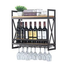 Industrial Wine Racks Wall Mounted with 7 Stem Glass Holder,23.6in Rustic Metal
