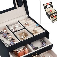goldwheat Jewelry Box with Lock and Mirror Lockable Travel Jewelry Organizer Gift