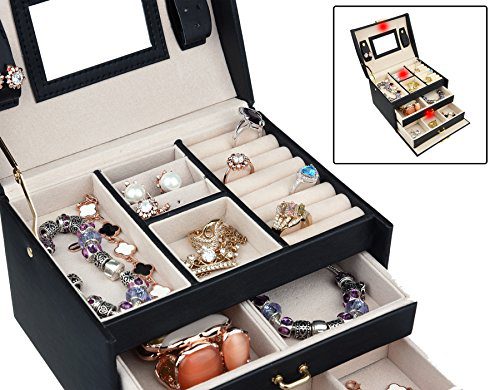 goldwheat Jewelry Box with Lock and Mirror Lockable Travel Jewelry Organizer Gift