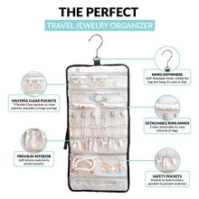ILOVA Journey Travel Hanging Black Jewelry Organizer Case Foldable Jewelry Roll