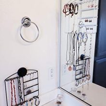 Jewelry organizer earring necklace bracelet holder hanging wall mount mirror