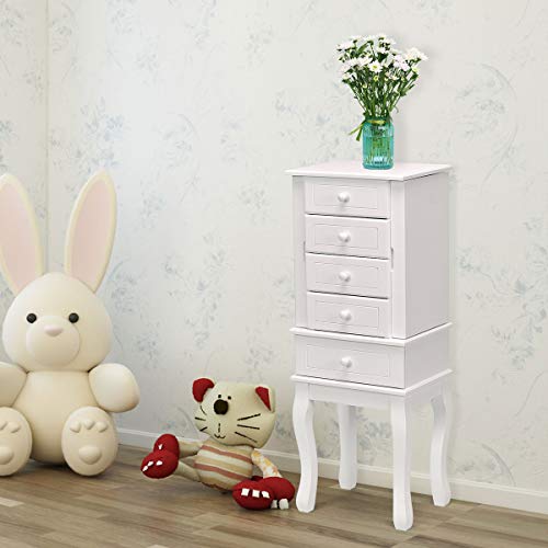 Giantex Jewelry Cabinet Armoire with 5 Drawers, Storage Chest Stand Large Bottom