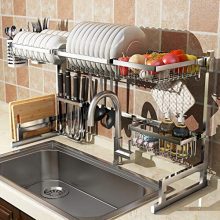 Over Sink(32") Dish Drying Rack, 2 Cutlery Holders Drainer Shelf for Kitchen Supplies