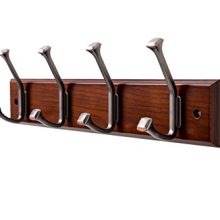Finnhomy Wooden Coat Hooks Wall Hooks 4 Dual Hooks 16-Inch Rail/Pilltop Rack