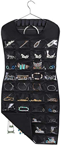 MISSLO Dual Sided Hanging Jewelry Organizer with 40 Pockets and 24 Hook