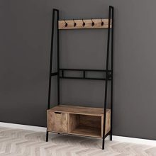 NA Nutmeg Brown Finish Black Frame Entryway Hall Tree Coat Hanger Shoe Rack
