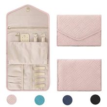 Idle Hippo Foldable Travel Jewelry Organizer Roll Jewelry Storage Case Portable Jewelry Bag for Rings, Earrings, Necklaces, Bracelets - Pink