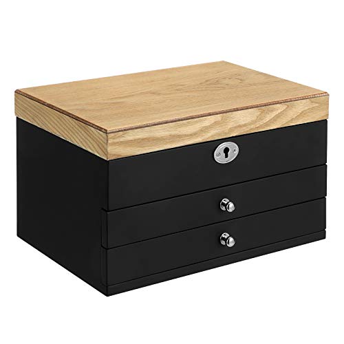 SONGMICS 3-Tier Jewelry Box, Wooden Jewelry Organizer, Jewelry Storage