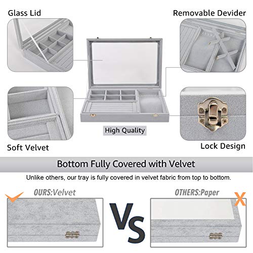 VIEFIN Stackable Jewelry Tray with Lid, Velvet Earring Drawer Insert Display