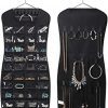 MISSLO Dual Sided Hanging Jewelry Organizer with 40 Pockets and 24 Hook & Loops Closet Necklace Holder for Earring Bracelet Ring Chain with Hanger, Black