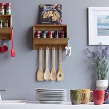 Wallniture Entryway Décor Mail Holder Shelf Coat Rack with 8 Hooks Wood Walnut