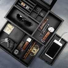 Lifomenz Co Mens Jewelry Box Valet Tray with Drawer and Charging Station