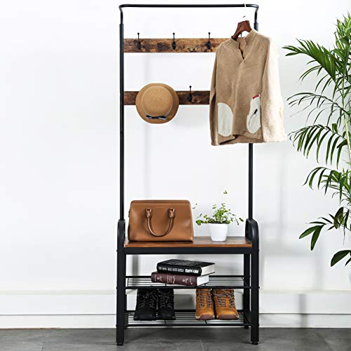 Ogrmar Vintage Coat Rack Shoe Bench, Hall Tree Entryway Storage Shelf