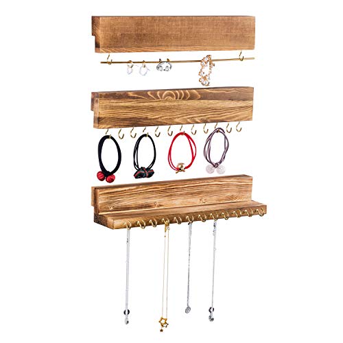 Y&Me Set of 3 Jewelry Organizer Wall Mounted,Wood Hanging Jewelry Organizer