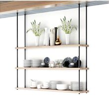 DIYHD 68inch Ceiling Mount Industrial Black Iron Pipe 3 Layer Kitchen Storage Shelf Bracket(No Planks), Design