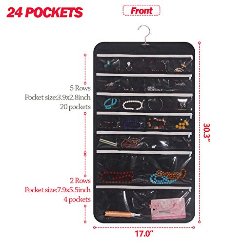 DIOMMELL Hanging Jewelry Organizer 47 Pockets with Zipper for Earrings Necklace