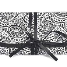 Simplily Co. 8" x 11" Hanging Travel Jewelry & Accessories Organizer Roll Bag (Black & White Paisley Print Exterior & Blue Interior)