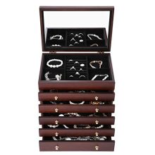 Caffny Large Wooden Jewelry Box Lady Jewelry Storage Box,Built-in Mirror