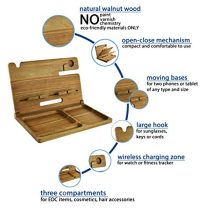 Natural Walnut Wood Phone & Watch Holder - Stylish Desk Organizer with Multipurpose Storage Tray