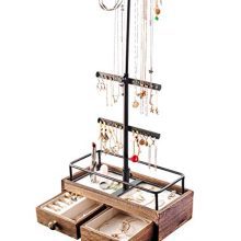 KUIENSI Jewelry Stand Organizer, 3 Tier Jewelry Tree Stand, Necklace Organizer Display Bracelet with Adjustable Height, for Necklaces Bracelet Earrings and Ring (Carbonized Black)