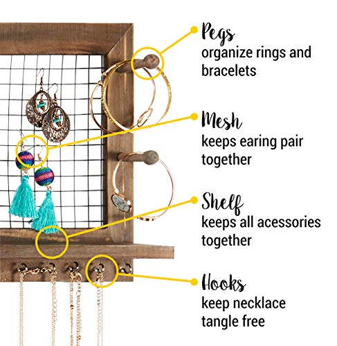 SoCal Buttercup Rustic Jewelry Organizer Wall Mount with Bracelet Pegs