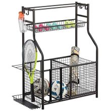 mDesign Metal Heavy Duty Sports Storage Rack with Top Shelf - Holds Basketballs